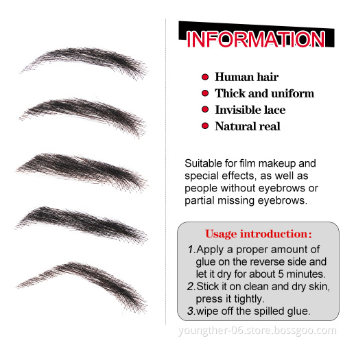 Dark Brown Men's Eyebrows wigs HUman hair 100% Hand Made Human Hair False Eyebrows Extensions